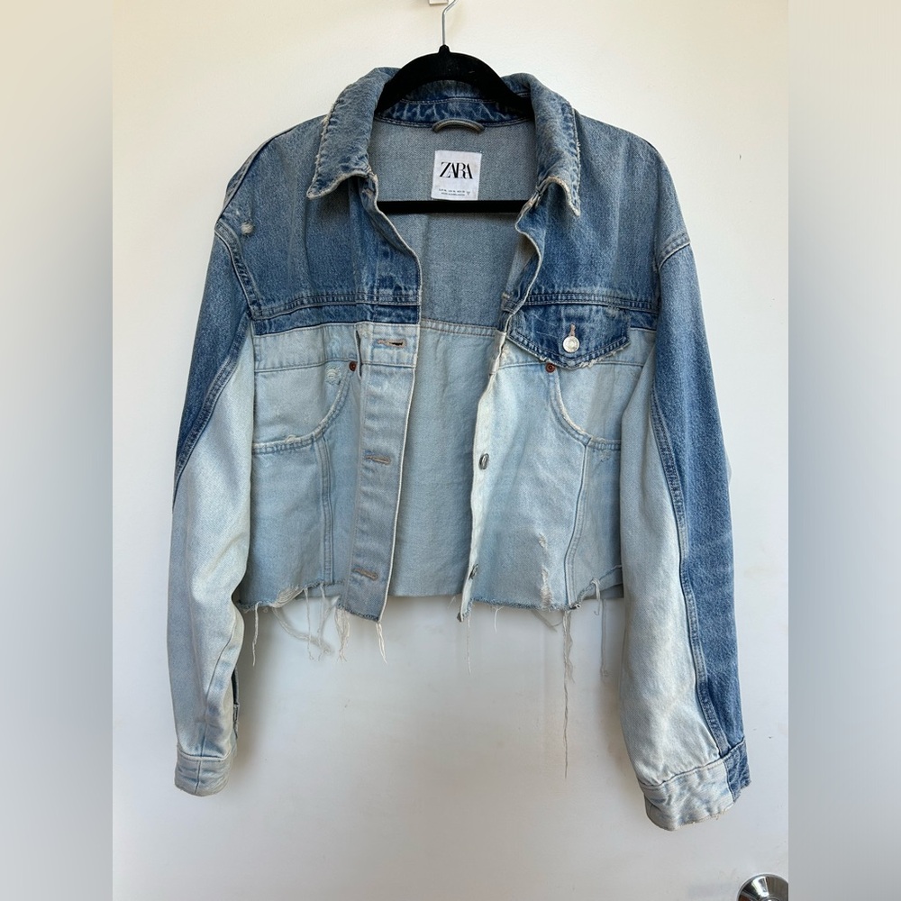 Zara Patchwork Denim Cropped Jacket - image 7